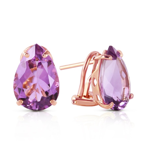 14K. GOLD FRENCH CLIPS EARRING WITH NATURAL AMETHYSTS (Rose Gold) - Picture 1 of 6